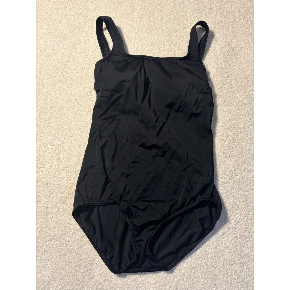 Lands End Basic Black Swim Suit 8 Long Womens Beach Summer Classic